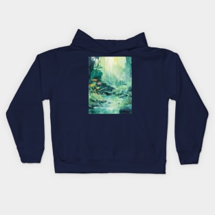 abstract watercolor of the surface of a jungle planet Kids Hoodie